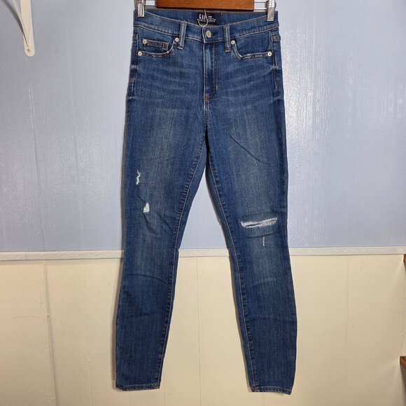 Gap 2/26R Medium Wash Denim Blue Distressed High Rise Jean Leggings - Picture 2 of 12